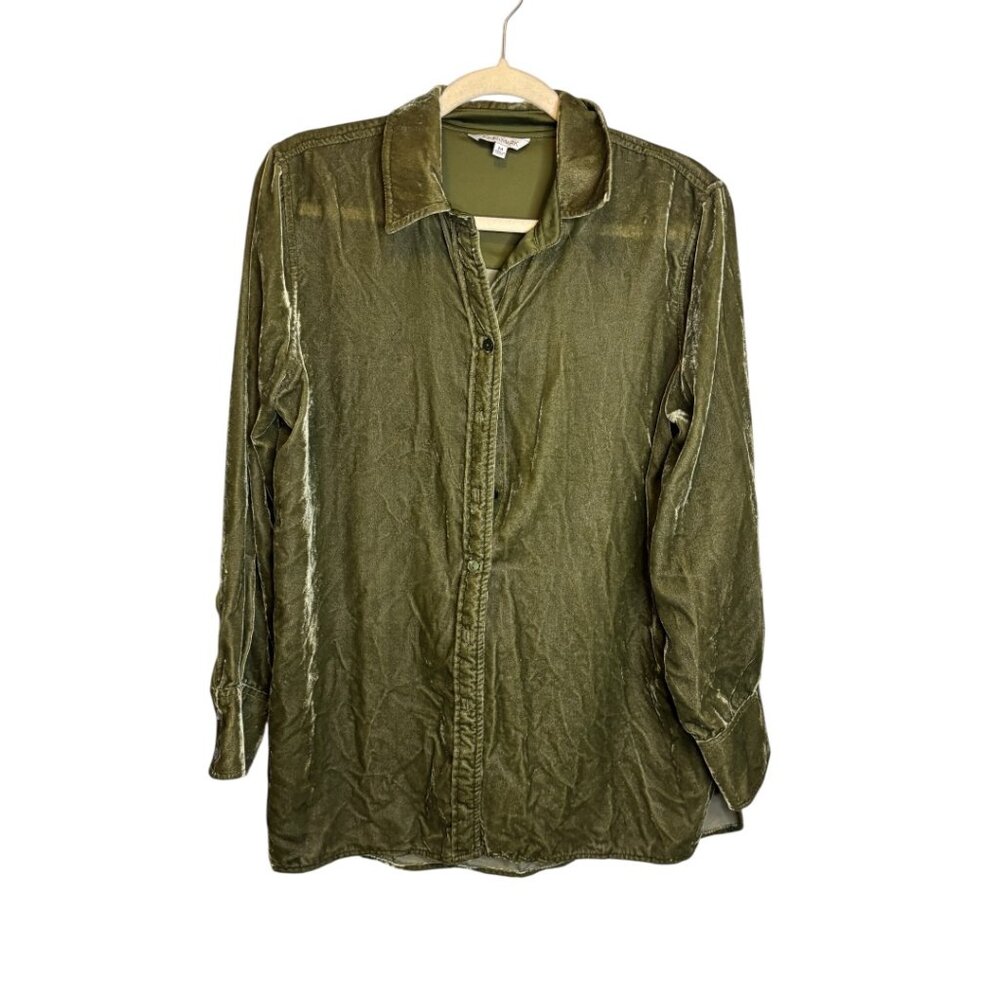 John Mark Blouse Women's Medium Velvet Velour Button Front Green